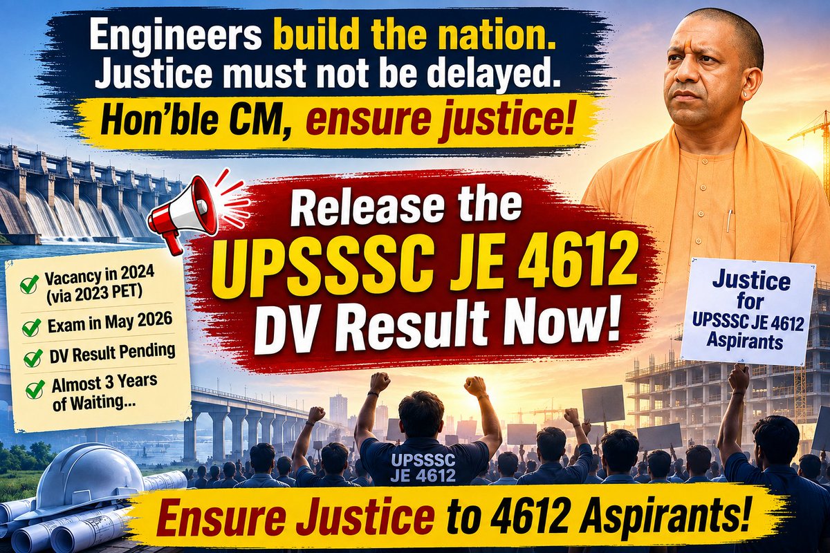 Shashan82333450's tweet photo. "Three years of waiting, endless struggle. Hon'ble CM, ensure justice and release the UPSSSC JE DV results!"
#UPSSSC_JE_4612_DV_RESULT
@myogiadityanath
@CMOfficeUP
@brajeshpathakup
@UpssscOfficial1
@IasHarikesh
@kpmaurya1
@ChiefSecyUP
@TheLallantop
@aajtak
@ABPNews
@TheNewspinch https://t.co/2LAKlTdPQ7