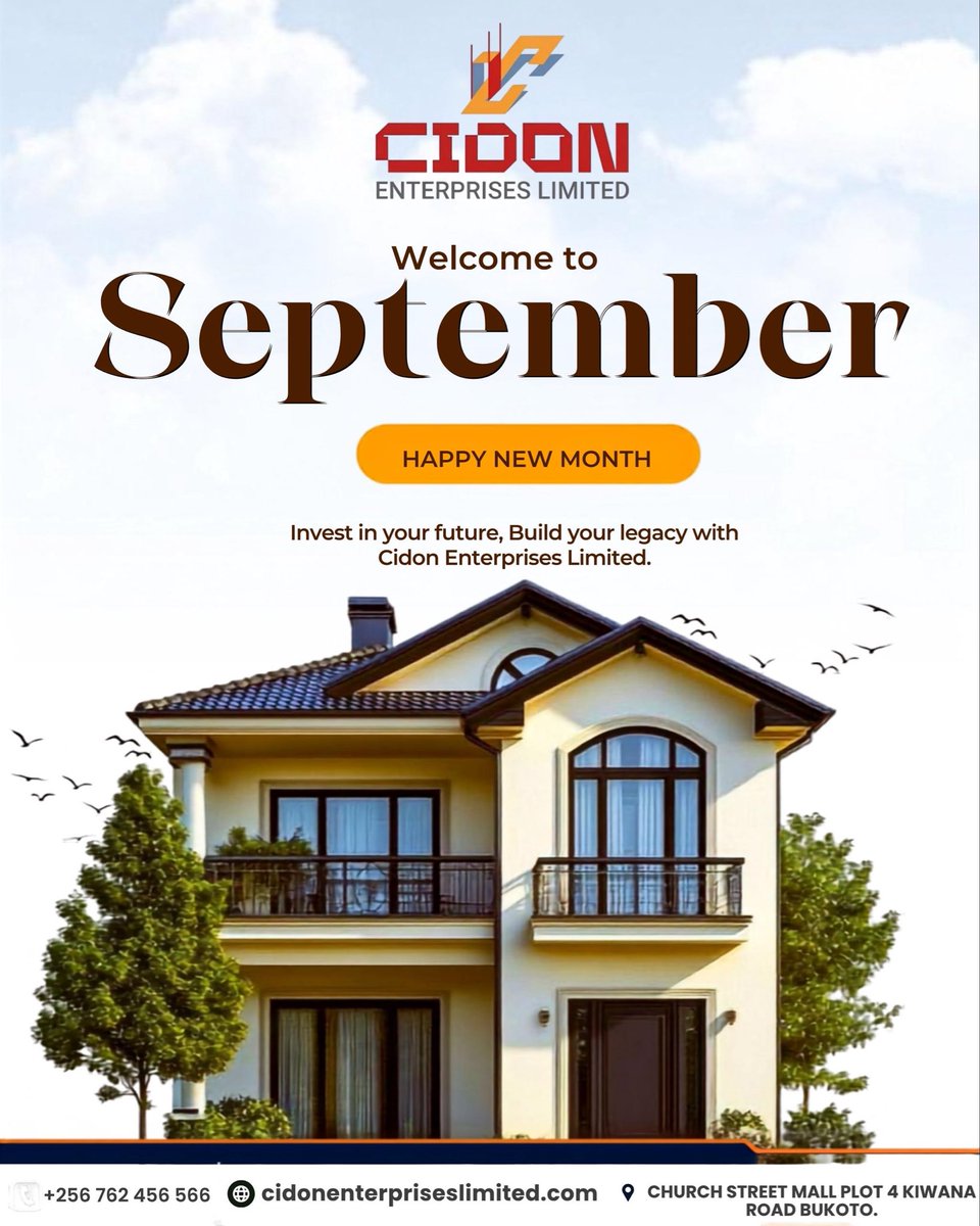 CIDONEntLtd's tweet photo. Welcome September! 🏗️✨ A new month brings new opportunities to build, grow and make progress. Here’s to another productive month at CIDON Enterprises Limited.

#HelloSeptember #CIDONEnterprises #RealEstateUganda #BuildingUganda #September2026 https://t.co/jTzQilFxda
