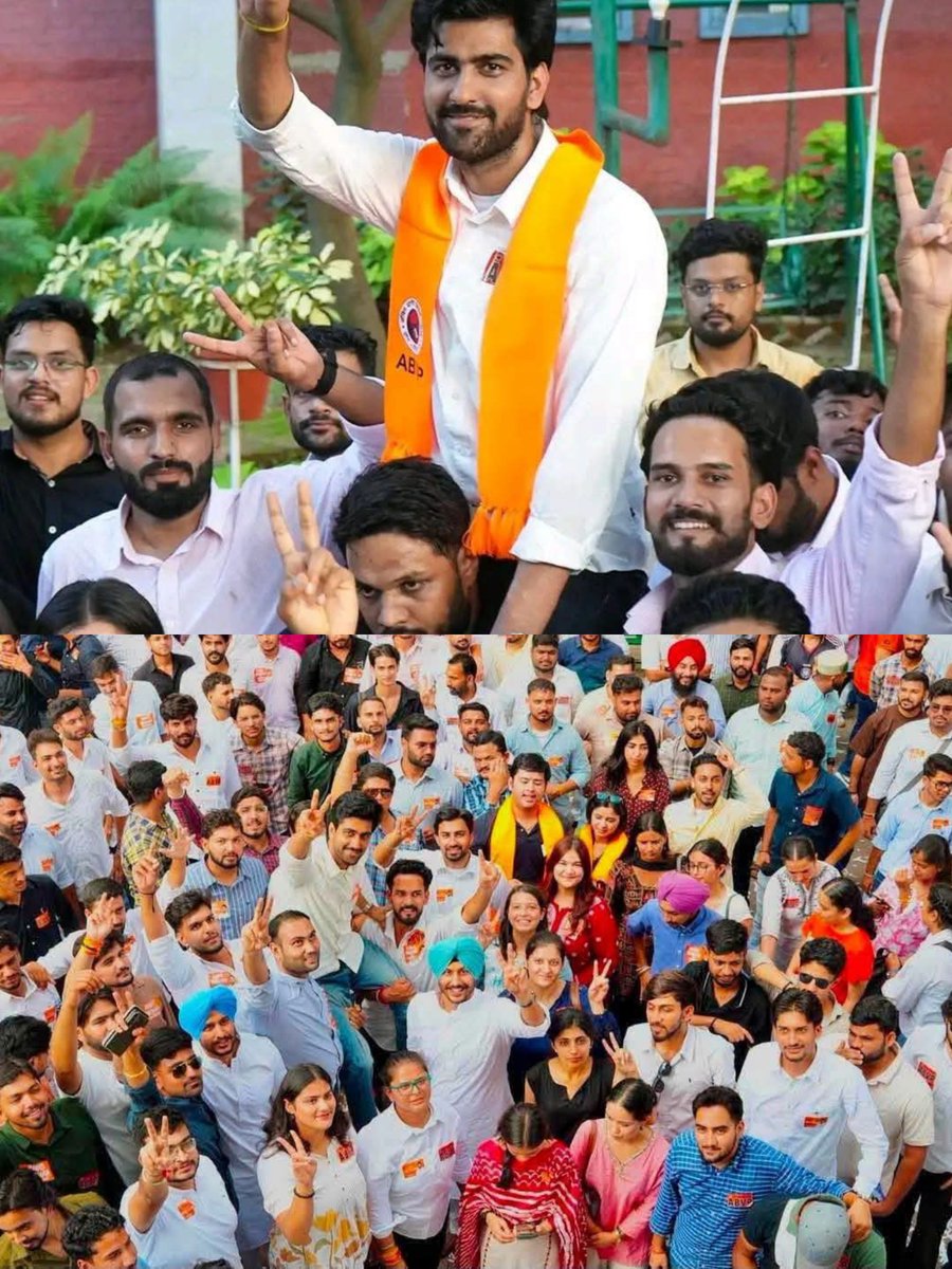 Vipinparmarbjp's tweet photo. पंजाब यूनिवर्सिटी में फिर गूंजा भगवा 🚩🔥
PUCSC चुनाव में अंकित बिढान की अध्यक्ष पद पर शानदार जीत ने #ABVP की विचारधारा और संघर्ष पर विद्यार्थियों के भरोसे को एक बार फिर मजबूत किया है।
#ABVP #PU #GenZ_WithABVP https://t.co/Pu8uFp0UNJ