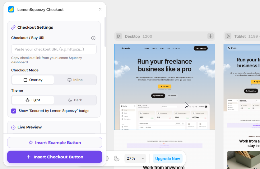 soubhagyaside's tweet photo. Add lemonsqueezy checkout to @framer websites.

easy to use, customization; just paste the link and the button is ready to use.

$19, lifetime: https://t.co/Vqo1YoLeXF https://t.co/pxz4EcmvLM