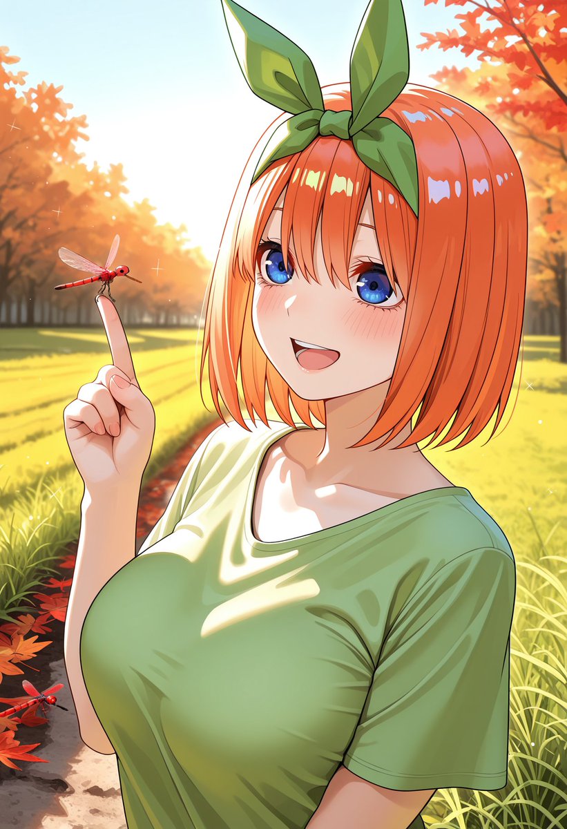AIirasutoiroro's tweet photo. 秋の使者、みつけた！四葉ちゃん🍃
#五等分の花嫁 #中野四葉
SFW anime-style illustration. No nudity. https://t.co/qhCQ2cDgvX