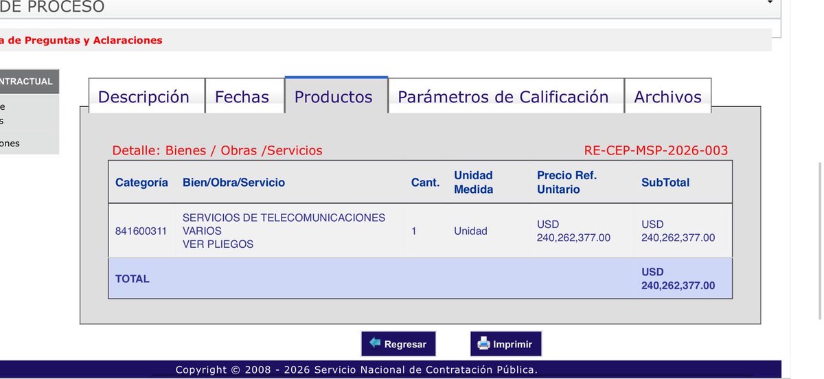 ElianaCorreaRC's tweet photo. Tal como lo advertimos hace dos semanas, el proceso de contratación por régimen especial que se pretendería adjudicar a #DEDALUS se ha subido al portal de compras públicas. Proceso que en principio se sabía que era de 117 millones, ahora tiene un presupuesto referencial de $ 240,262,377.00 millones. 

Seguiremos de cerca y con rigurosidad el proceso ante los riesgos evidentes. Estamos hablando de  USD 240,262,377.00 que aparecen en medio de una crisis total del sistema de salud, con un manejo plagado de opacidad para un software de interoperabilidad mientras en los hospitales sigue el déficit de medicinas, insumos y equipos reales para la ciudadanía.

Una vez confirmado que se está  procesando un millonario contrato, exigiremos respuestas y transparencia. 

¿Cuáles son las garantías para el Estado ecuatoriano? 

No permitamos un PROGEN 2.0.