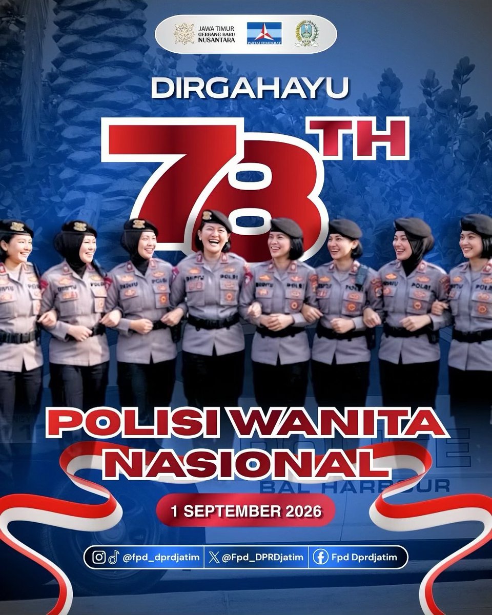 Fpd_DPRDJatim's tweet photo. Selamat Hari Polwan untuk seluruh Polisi Wanita Indonesia. Terima kasih atas keberanian dan ketulusan dalam menjaga negeri🇮🇩

#fpddprdjatim #demokratjatim #pdemokrat #dprdjatim #haripolwan2026 https://t.co/AaGdvTTe4W