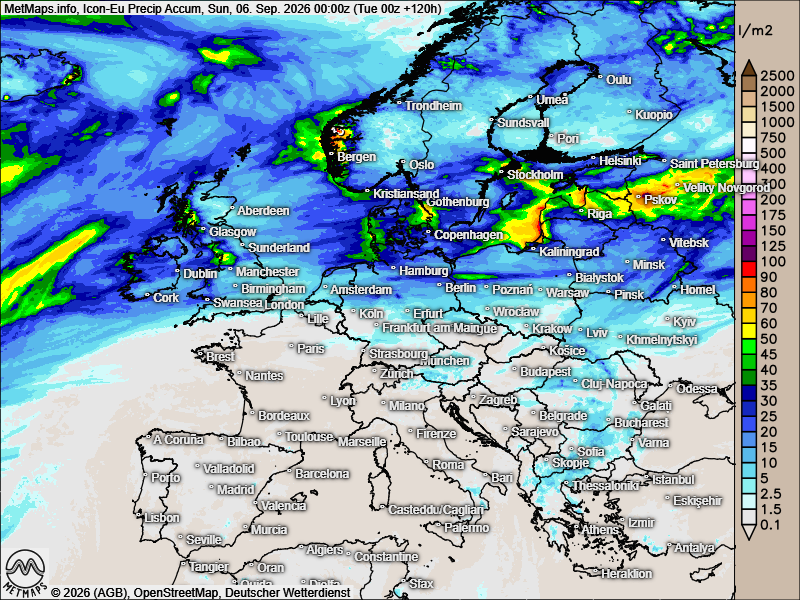 DonnerwetterDe's tweet photo. #Wetter Regenmengen Europa bis zum Wochenende

Willkommen im meteorologischen Herbst!

Bei der Darstellung der Regenmengen bis zum Wochenende ist die Westwindströmung über der Nordsee und Skandinavien gut zu sehen. Immer wieder regnet auch länger und intensiv mit bis zu 50 l/m2 in Dänemark und teilweise 100 l/m2 und mehr an den norwegischen Küstengebirgen. Südlich der Mittelgebirge und im Mittelmeerraum ist es bis zum Wochenende meist trocken.

(c) https://t.co/HbAMyyeG2N