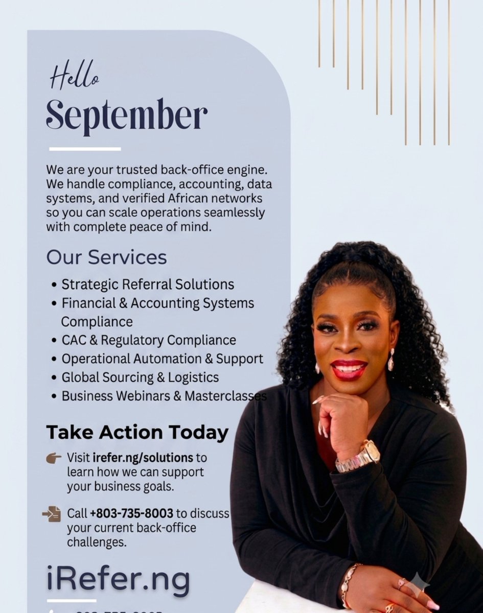 Ireferng's tweet photo. A new month brings fresh opportunities to scale smarter. Let https://t.co/g4xNm068z1 serve as your dedicated back-office engine—taking care of accounting systems, CAC compliance, automation, and vetted network connections so you can focus entirely on growth. https://t.co/ySbp7ImPYS