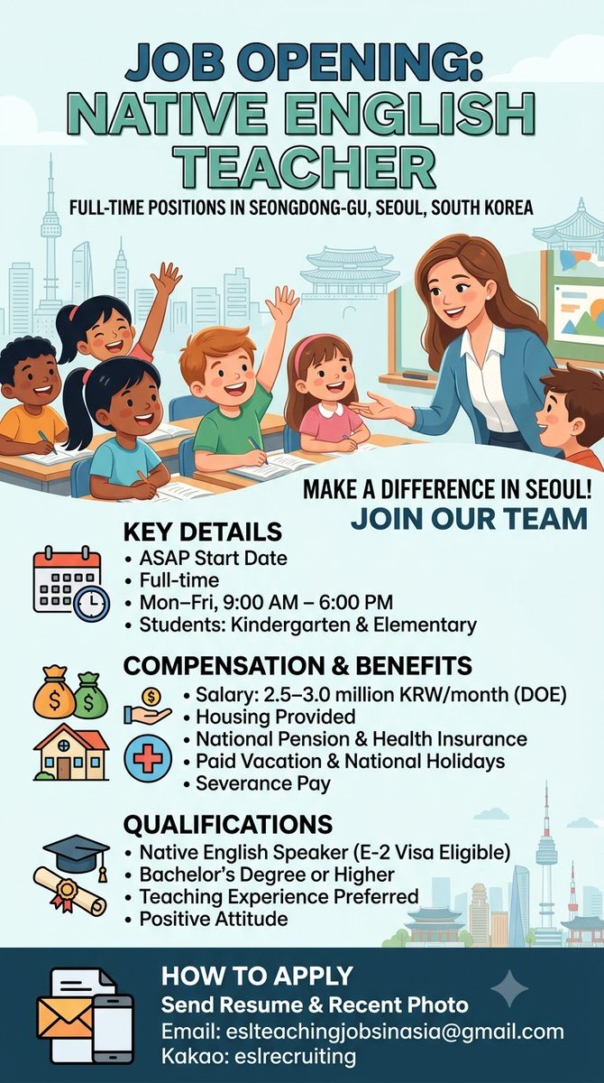 KrajcarMark's tweet photo. We are hiring for teachers If Anybody interested contact us
eslteachingjobsinasia@gmail.com
#english #esl #teachers #native #usa #uk #canada #australia #ireland #southafrica #newzealand https://t.co/yv8Rk1JwEA