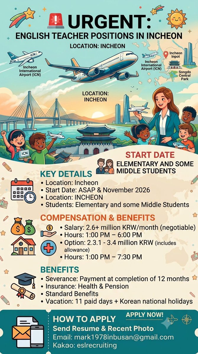 KrajcarMark's tweet photo. We are hiring for teachers If Anybody interested contact us
eslteachingjobsinasia@gmail.com
#english #esl #teachers #native #usa #uk #canada #australia #ireland #southafrica #newzealand https://t.co/jUphhgQsXc