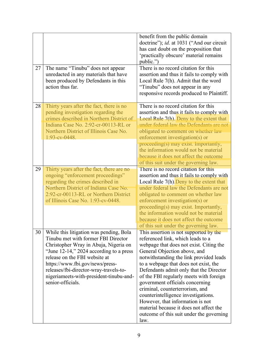 batten_von's tweet photo. Update: Based on our reading of some of the case filings, we believe Nigerian President Bola Tinubu (@officialABAT) may face criminal charges after he leaves office (when he no longer has immunity ratione personae) in connection with the heroin-trafficking allegations. We must stress that the filings we have reviewed do not explicitly establish that the U.S. government intends to charge Nigerian President #Tinubu, but the @FBI and @DEAHQ  responses to certain questions raise serious questions about future intentions and whether a law-enforcement investigation or proceeding may still exist.

On two separate occasions, the @FBI and @DEAHQ were asked to agree that, more than 30 years later, no investigation is pending and no enforcement proceeding is ongoing concerning the crimes described in the underlying cases. They refused to confirm either assertion. Instead, the FBI and DEA stated that they are “not obligated to comment on whether law enforcement investigation(s) or proceeding(s) may exist.”

What is significant about that answer is that the FBI and DEA directly answered numerous other factual assertions in the same filing. From the records, we know that some individuals associated with the underlying investigation are dead and that the #FBI and #DEA filings reference wiretaps. The FBI and DEA’s refusal to confirm that no investigation or enforcement proceeding exists is noteworthy. Their refusal doesn't prove charges are coming against President #Tinubu, but given how President @realDonaldTrump operates, it raises the question: Why won’t the FBI and DEA simply say that no current investigation or proceeding connected to these cases or involving President Tinubu exists?

@JDVance @SecRubio @SusieWiles47 @FBIDirectorKash @USAttyPirro @StateDept @AsstSecStateAF @washingtonpost
@chicagotribune @nypost @nytimes