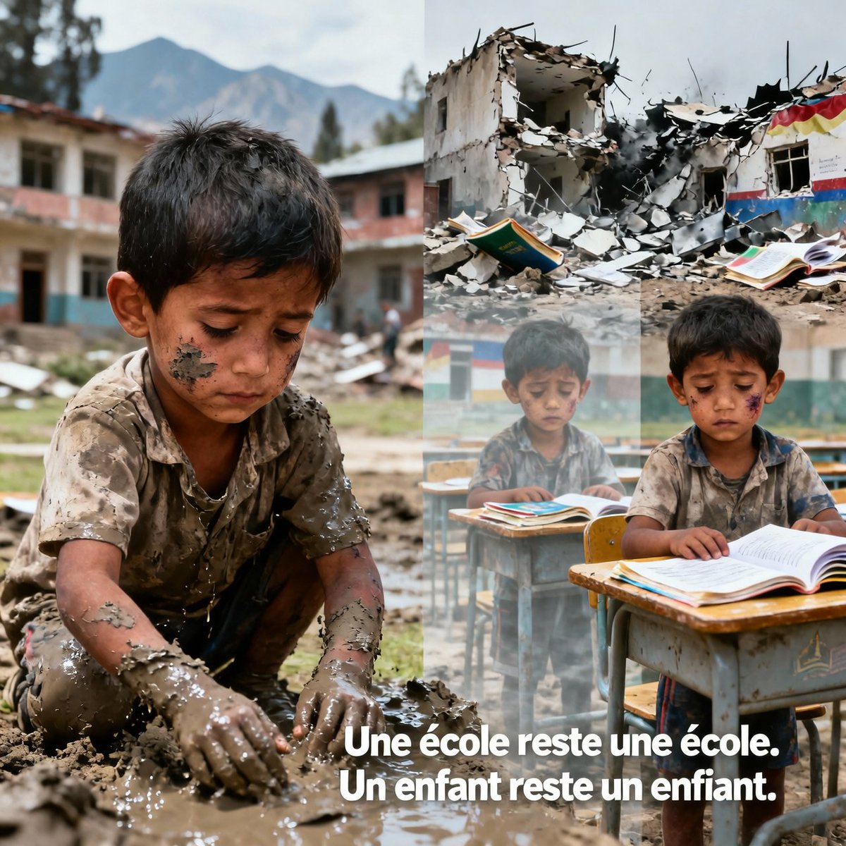 browok777's tweet photo. The French merdik media and their pathological hypocrisy… are pathetic... I watched a news video on YouTube — I won’t say which one, they’re all merdik anyway, no matter! — and I imagined taking in information as a citizen of the world. So I asked myself:

Why, in Nepal, when mudslides ravage villages and destroy schools, are we shown images of children trying to clean the mud out of their school?

It is presented as a heartbreaking scene. And of course it is. The school then becomes an almost sacred symbol: that of childhood, the future, and rebuilding.

But why doesn’t that same emotion, that same attention and that same focus on children always seem to be present when it comes to schools destroyed by war?

In Iran, a strike hit a girls’ school in Minab on February 28, 2026. UNICEF reports that 168 girls were killed, along with 12 other children killed in attacks that hit other schools in Iran.

In Gaza, more than 90% of schools have been damaged or destroyed according to UNICEF.

In Ukraine, more than 1,600 schools had already been damaged or destroyed, according to UN-verified data; the figure reached 1,611 by the end of 2025.

And in Nepal, recent floods destroyed 18 schools and damaged another 20, directly affecting the education of thousands of children.

So I would have liked to see more reports that simply ask the same questions everywhere:

How many schools have been destroyed? How many children have lost their lives, the most beautiful thing they have, as well as how many children have lost their school, huh? How many can no longer go to class? How many teachers have lost their workplace?

In Nepal, seeing children cleaning their school after a natural disaster is moving.

But children whose schools have been destroyed by war deserve exactly the same attention, the same compassion and the same media dignity.

A school remains a school. A child remains a child. No matter the country, the conflict, or whoever is responsible for its destruction.
