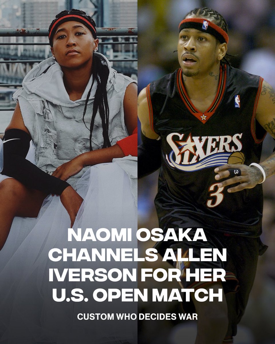 ComplexStyle's tweet photo. Naomi Osaka pulled up to the U.S. Open wearing a custom Who Decides War look, with elements inspired by Allen Iverson 

Styled by: Law Roach https://t.co/08171pKR7B
