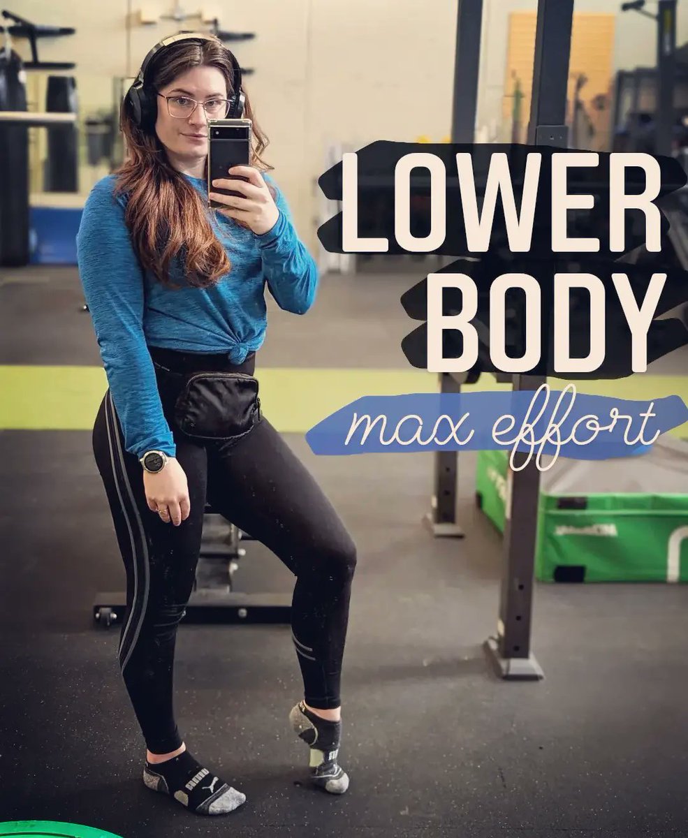 KimberyDaujg's tweet photo. Lower body max effort day: box squats, good mornings, glute bridges, kneeling squats, and lunges. Knee discomfort changed the plan, so I focused on hip mobility, quads, and posterior chain work without aggravating it. https://t.co/4OwsZlca9v