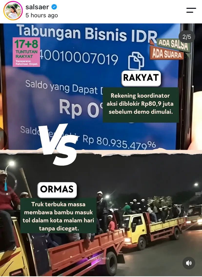 LambeSahamjja's tweet photo. perbandingan perlakuan aparat ke "ormas" vs "rakyat" pas demo:
- ormas bawa bambu didampingin polisi ga disita, 
- mahasiswa bawa pisau langsung disita dipamerin
- rekening koordinator demo rakyat diblokir
- truk ormas bebas masuk tol bawa bambu
- seribu mahasiswa dihalangin barikade
- massa ormas bersenjata dibiarin aparat
- affan kurniawan 2025 tewas dilind4s rantis ga ada yang dipidana
- bambang setiawan 2026 diker0y0k m4ti pelakunya masih "tak dikenal"