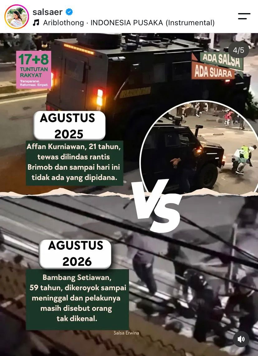 LambeSahamjja's tweet photo. perbandingan perlakuan aparat ke "ormas" vs "rakyat" pas demo:
- ormas bawa bambu didampingin polisi ga disita, 
- mahasiswa bawa pisau langsung disita dipamerin
- rekening koordinator demo rakyat diblokir
- truk ormas bebas masuk tol bawa bambu
- seribu mahasiswa dihalangin barikade
- massa ormas bersenjata dibiarin aparat
- affan kurniawan 2025 tewas dilind4s rantis ga ada yang dipidana
- bambang setiawan 2026 diker0y0k m4ti pelakunya masih "tak dikenal"