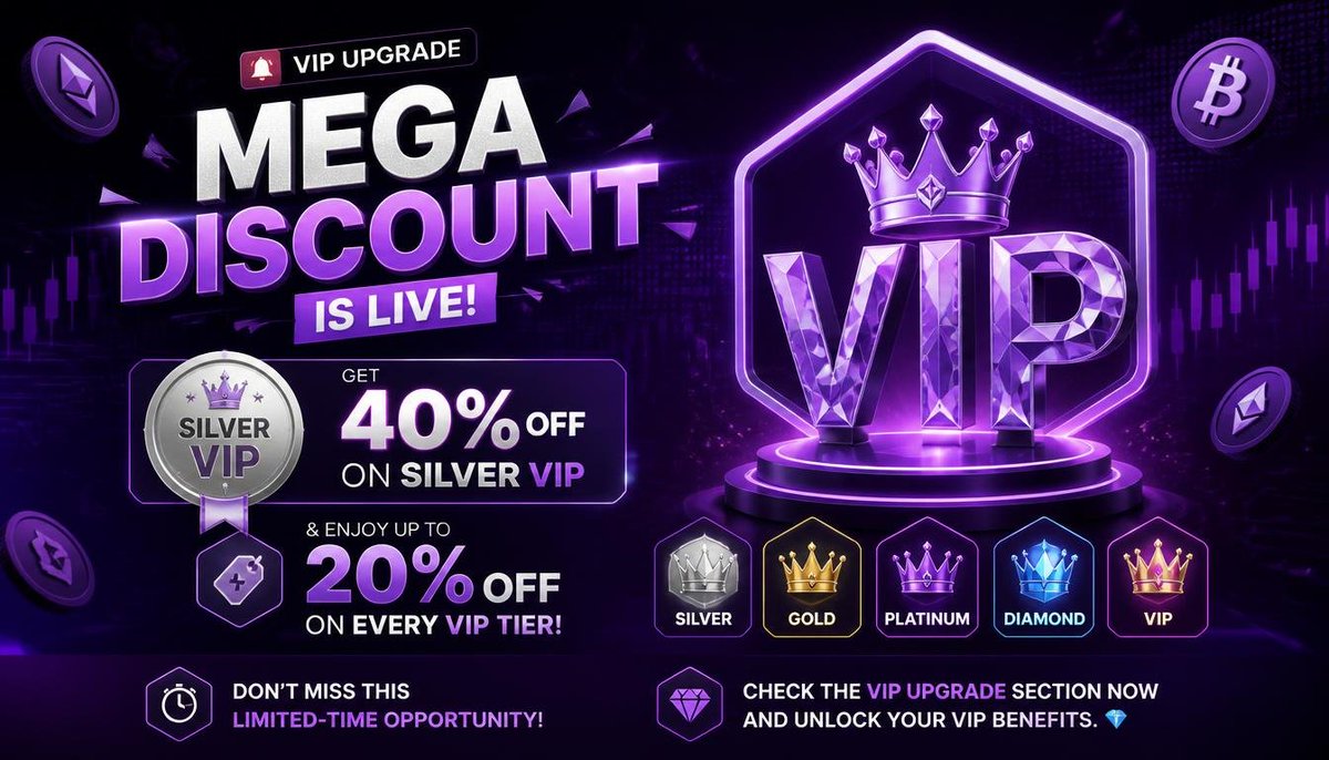 phinanetwork's tweet photo. 🚨 VIP UPGRADE MEGA DISCOUNT IS LIVE!
🥈 Get 40% OFF on Silver VIP & enjoy up to 20% discount on every VIP tier! 🔥
Don’t miss this limited-time opportunity!
Check the VIP Upgrade section now and unlock your VIP benefits. 🚀💎
#VIP #Discount #Crypto #PhinaNetwork #megaoffer https://t.co/NsApoqoLgJ