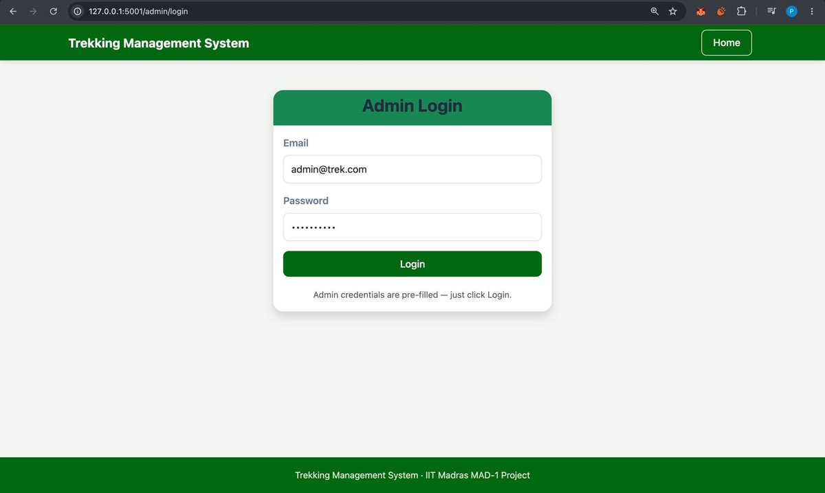 0xStarfury's tweet photo. Built something I’m really happy with 🏔️🚀
Trekking Management Application — my MAD 1 project.
I worked with Python + Flask + SQLite + SQLAlchemy + Jinja2 + Bootstrap to build a role-based system for Admins, Trek Staff and Trekkers.
For more details feel free to  DM me. https://t.co/3WpikWtosC