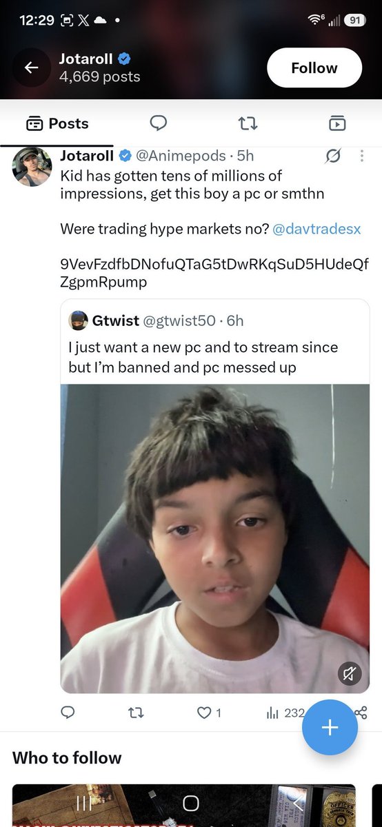 arlee3222's tweet photo. @IamEroyalse Per the kids X account people are saying it was the uncle in the video and they faked it so they could scam people out of money. The kid  posted his cash app and got a new PC. Crazy https://t.co/Vj1snhteHq