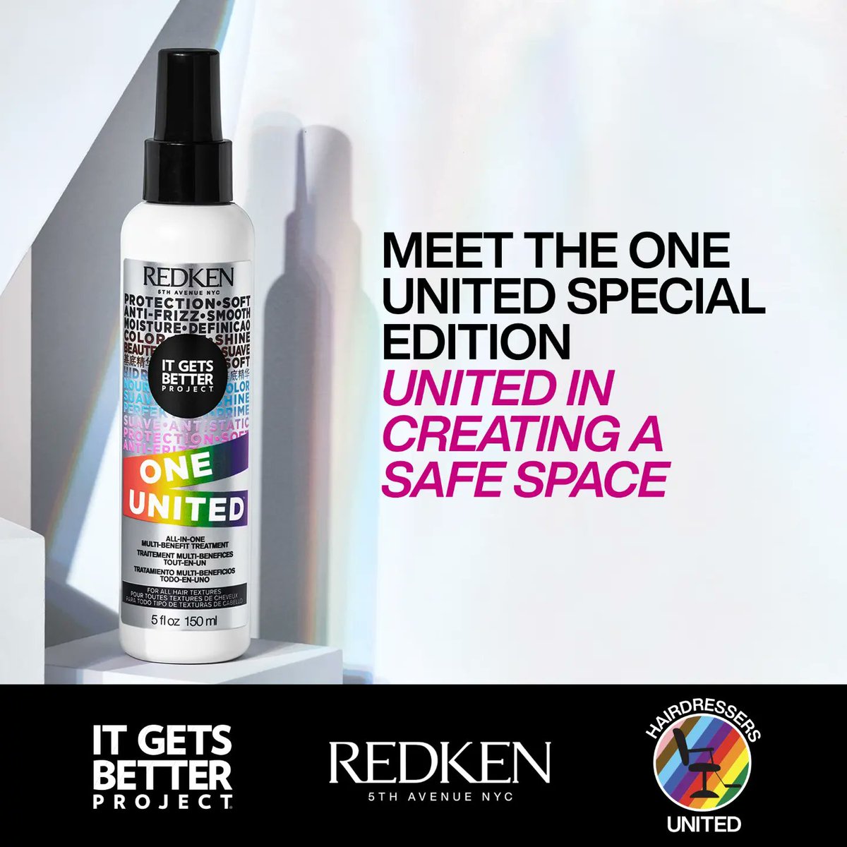 lud1237's tweet photo. Redken, It Gets Better and Hairdressers United are creating safer, more inclusive salon spaces through education on inclusive language, gender-free pricing and intersectionality. Celebrate with the Special Edition One United Pride bottle. https://t.co/sFLkWt3npx