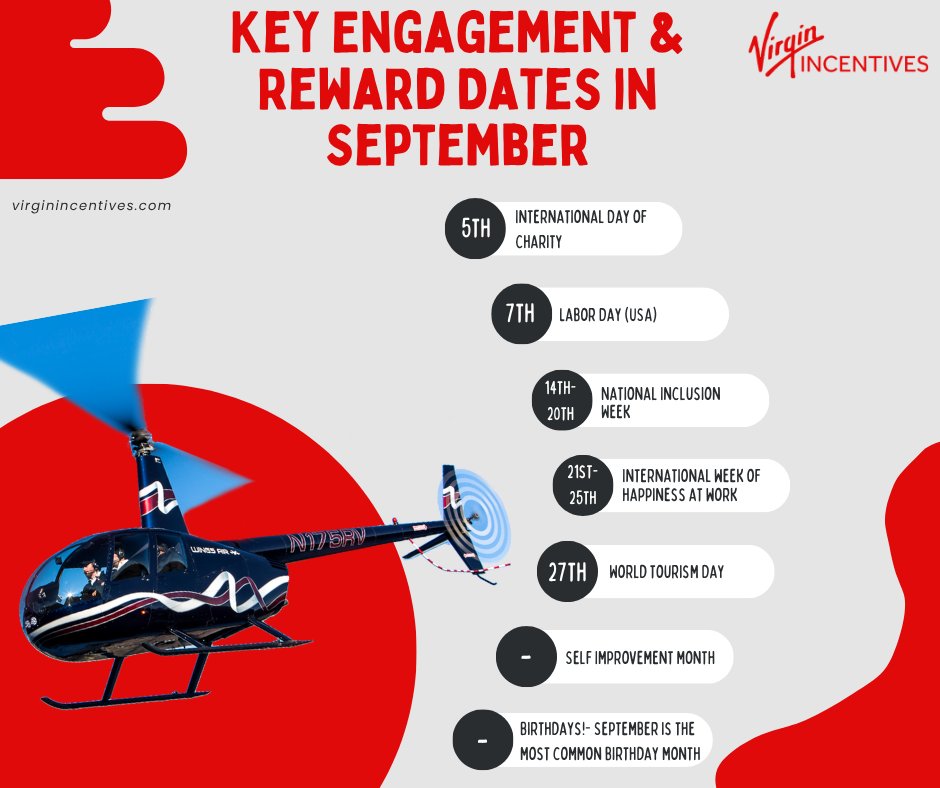 VirginIncentive's tweet photo. It’s a great feeling to be recognised, valued &amp; rewarded. To support your #EmployeeEngagement strategy, we've highlighted some important dates &amp; occasions to engage &amp; celebrate with your teams for the month of September! 🍂🙌

#EmployeeAppreciation #HRcommunity #PeopleCulture https://t.co/0tHbz1rIo5