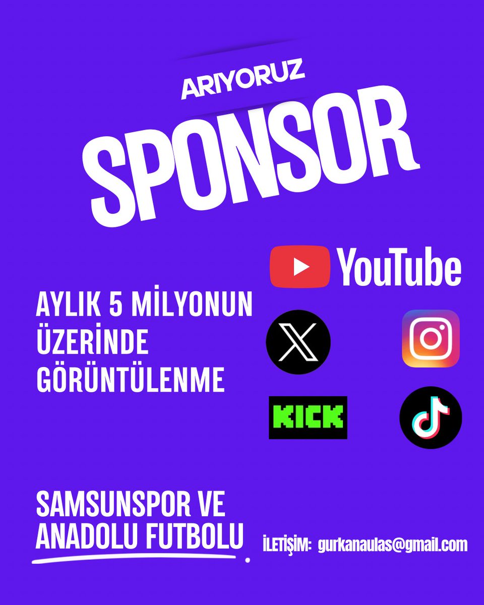 gurkansarikaya0's tweet photo. 🟣 5 Farklı platformda aylık 5 milyonun üzerindeki görüntülenmemizle sponsor arayışındayız.

Detaylar için iletişim: gurkanaulas@gmail.com https://t.co/MVN10NPAnm