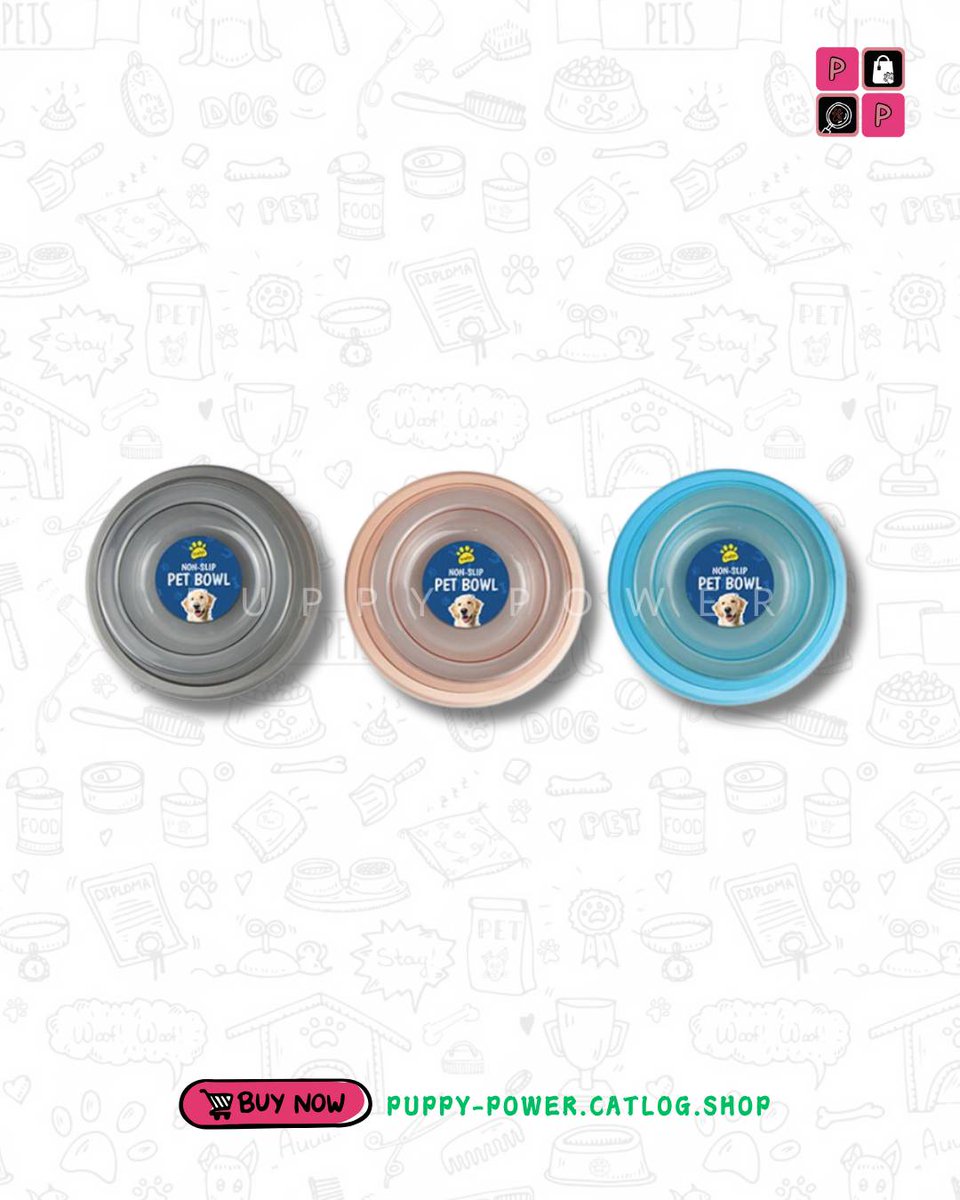 puppypowergh's tweet photo. Simple &amp; catchy

Mealtime just got better! 
Our Non-Slip Pet Bowls help keep your pup’s food and water in place while they enjoy every bite. Available in Grey, Pink &amp; Blue. https://t.co/FREFsEBdST