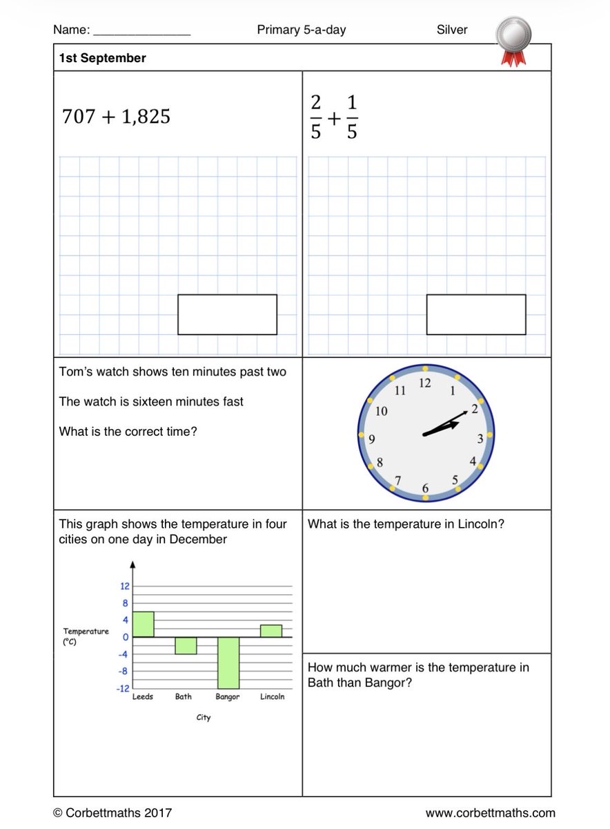 Corbettmaths's tweet photo. Primary (KS2) 5-a-day with 4 levels of difficulty: bronze, silver, gold and platinum #corbett5aday #maths5aday 
Answers: https://t.co/4XhZBYTTgZ https://t.co/KDtqE83KUE