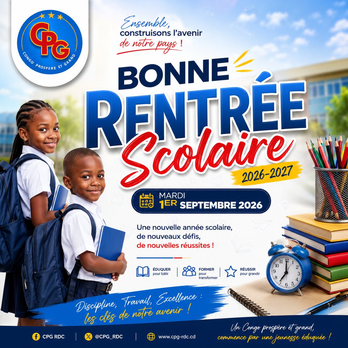 cpgrdc_rdc's tweet photo. Chaque cahier ouvert, chaque mot appris, chaque rêve nourri est une pierre posée dans l’édifice d’un Congo Prosper et Grand.

#CPG #RDC #RentréeScolaire #Education #CongoProsperEtGrand #ForceDuPeuple #Patriotisme https://t.co/cDiXtFIbs3