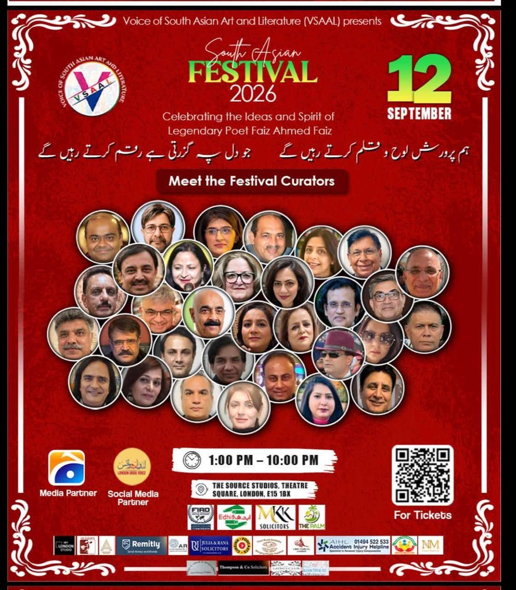 SaifullahSaifyS's tweet photo. South Asian Festival 2026 - London. Remembering Faiz Ahmed Faiz #SouthAsianFestival2026 #London #VSAAL #FaizAhmedFaiz #SouthAsianArt #Culture #Literature #Music #BookNow #Tickets #BazmeNaz https://t.co/UVLrkjiCX4