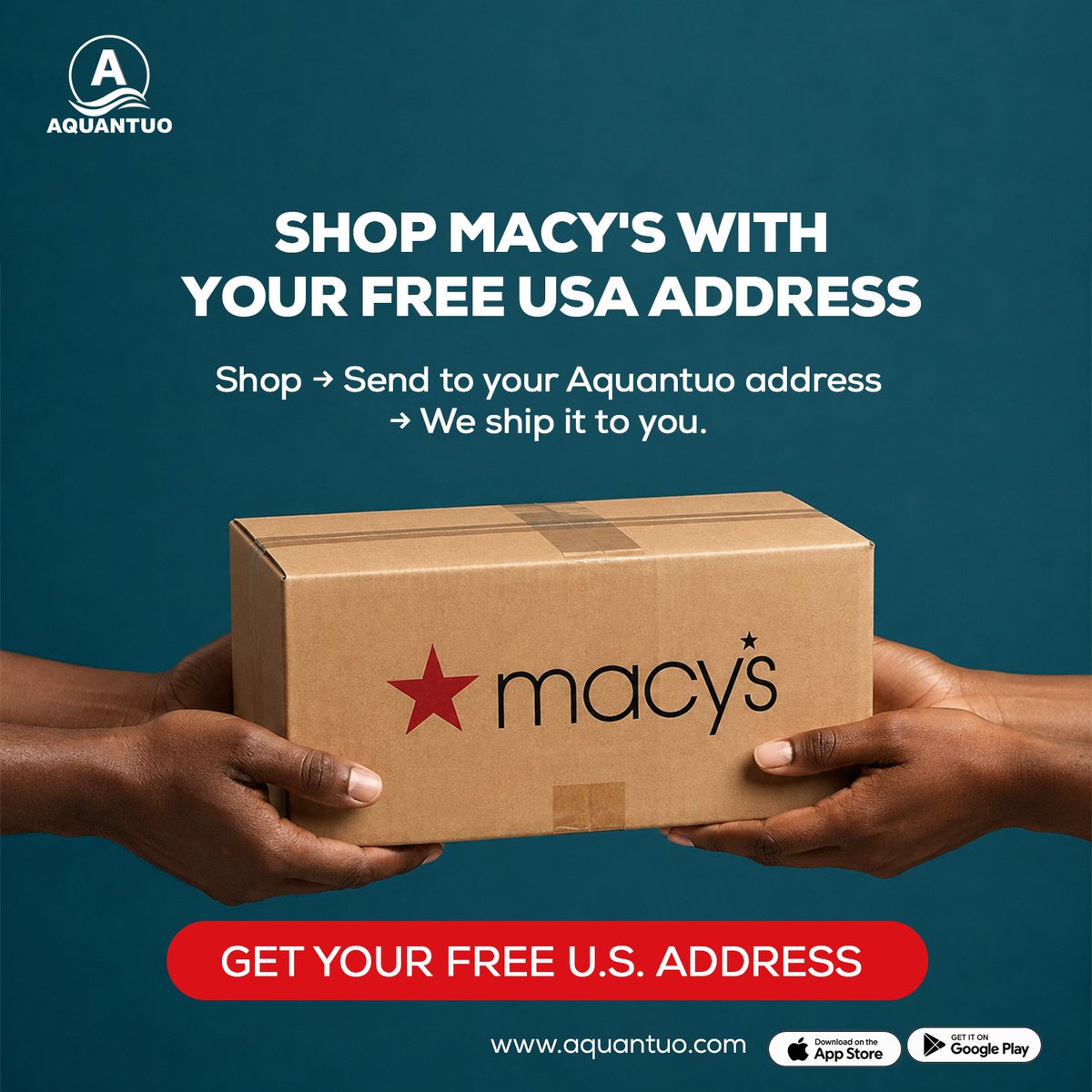 AquantuoRwanda's tweet photo. Ready to shop Macy's USA from Rwanda? Get your tax-free Delaware, USA address from Aquantuo and start shipping today! Visit our website to get your free USA address! 🇺🇸 https://t.co/Nr12IVULVf https://t.co/B3zbjgOb11