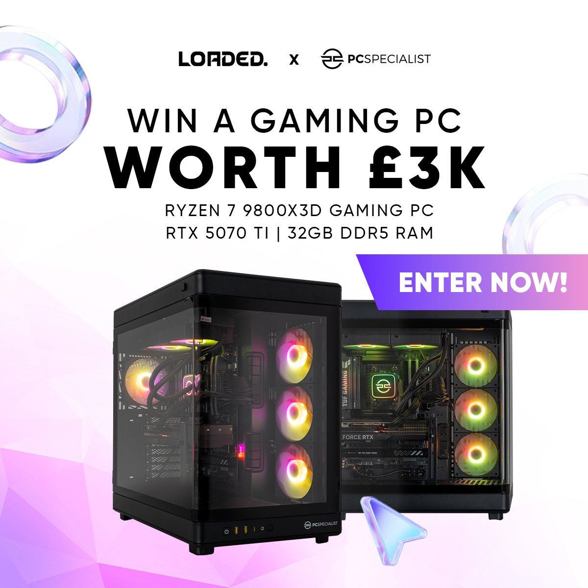 LoadedEN's tweet photo. To celebrate our partnership with @PCSpecialist and Loaded's anniversary, we're giving one lucky winner the chance to get their hands on an incredible gaming PC setup!

To enter:
👤 Follow @PCSpecialist  and @LoadedEN
👍 Like this post
💬 Comment below and tell us which game you'd play first

Winner to be revealed live on stream!

T&Cs:
Giveaway ends September 14th at 11:59 AM. The winner will be contacted via DM. Open to UK and European residents only.
