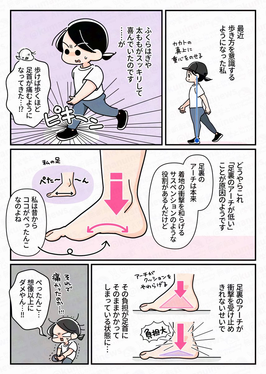 kumainunews's tweet photo. 【足が疲れにくくなる！足裏アーチトレ・再掲】（1/2）
私が歩くとすぐ疲れるのは、足裏のアーチが落ちていたせい！？🌀🌀
歩く時の衝撃を吸収する大切な足裏…少しずつ鍛えれば脚全体もスッキリ✨&amp;トラブル知らずに🍀🍀 https://t.co/JDWh8sMSK2