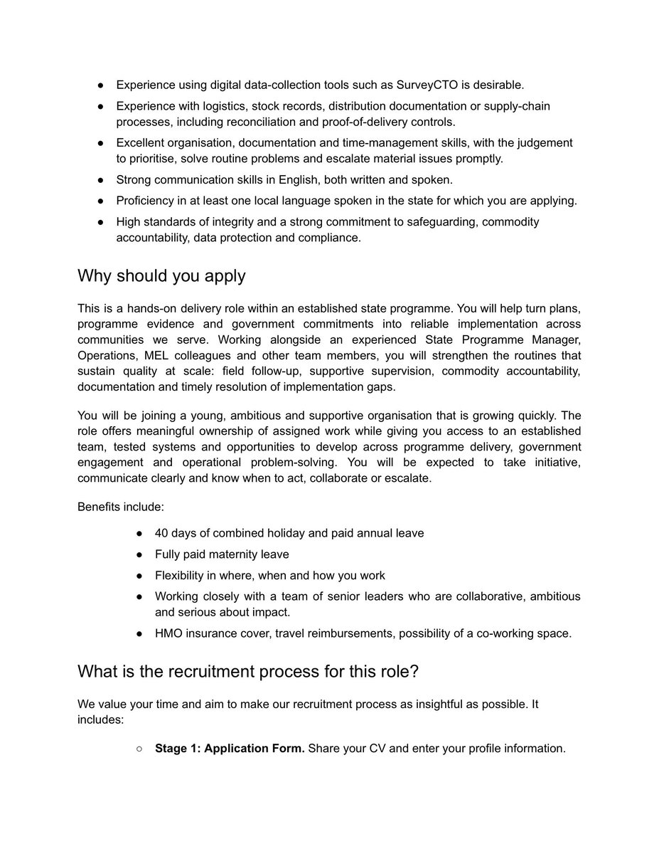 MalcolmAlkalee's tweet photo. NGO JOB

Position: State Programme Officer

Location: Sokoto, Kebbi, or Jigawa
Reports to: State Programme Manager

Type: Full-time, 12‑month renewable (subject to funding & performance)

Compensation: ₦1,000,000 – ₦1,150,000 gross per month, plus benefits

Apply here: https://t.co/CiEUkX3Woq

Deadline: 23:30 West Africa Time, Sun 20 Sept 2026