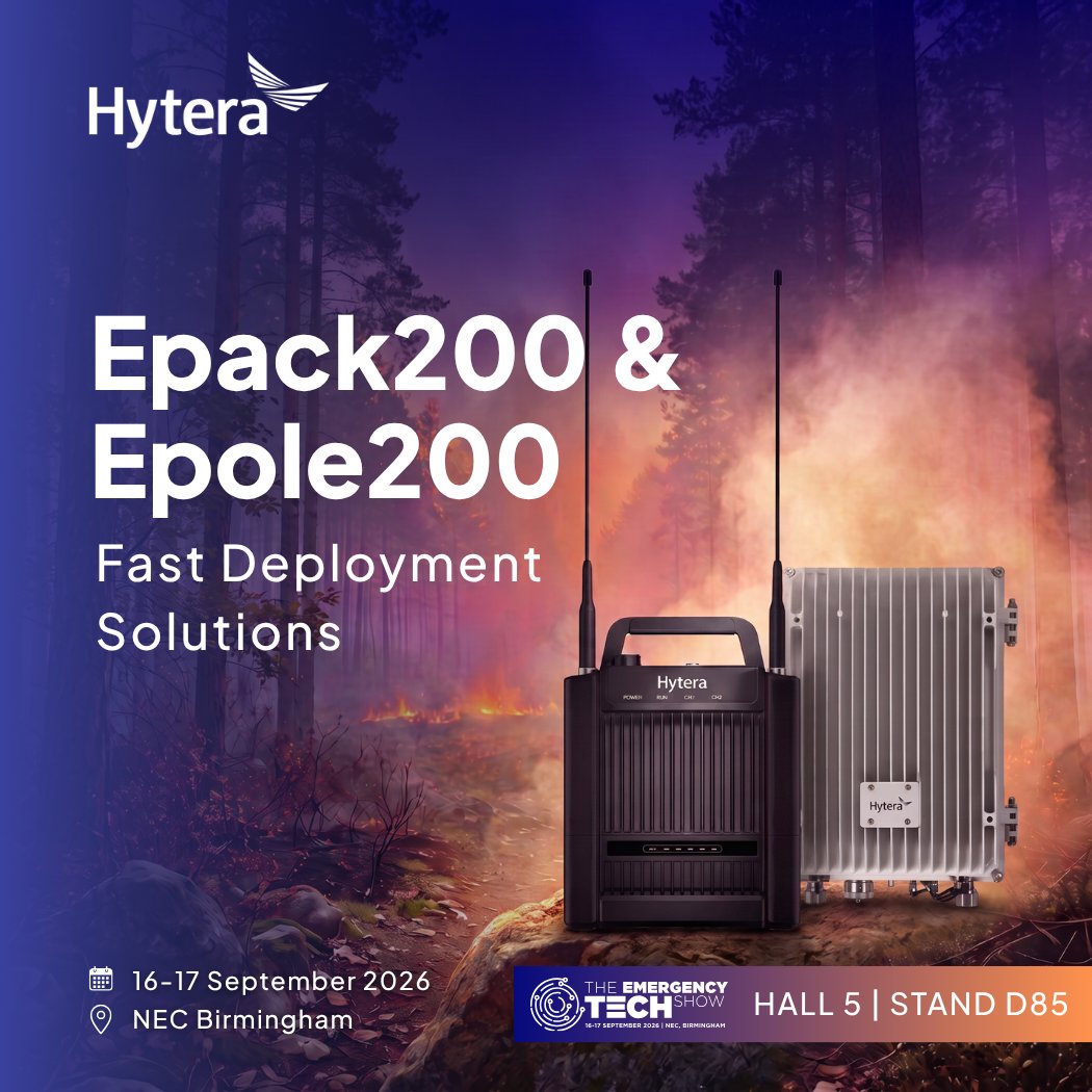 HyteraEurope's tweet photo. When radio infrastructure isn’t available, mission-critical communications must continue. 

Explore how Fast Deployment Solutions create their own radio network to provide comms for #emergencyservices https://t.co/VivNY2uicW

Visit us at #ETS2026: D85, 16-17 Sept, NEC Birmingham https://t.co/lLbkOGu79c