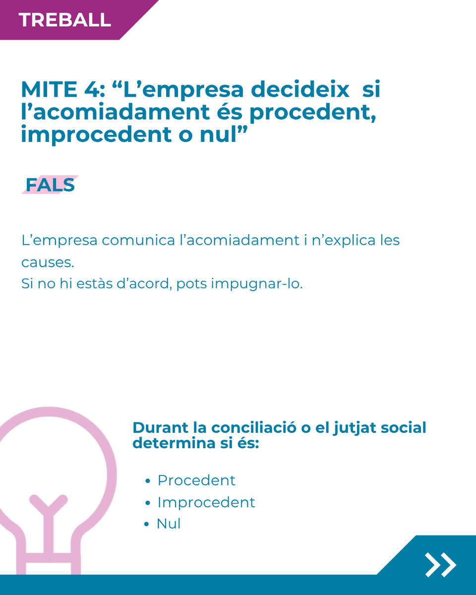 joventutcat's tweet photo. MITE 4: “L’empresa decideix si l’acomiadament és procedent, improcedent o nul” https://t.co/1tG227Ef1X