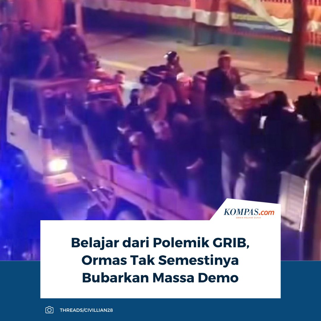kompascom's tweet photo. Baca selengkapnya: https://t.co/7rP6IdWJHn

Pakar hukum pidana Universitas Trisakti Abdul Fickar Hadjar menilai ormas tak boleh membubarkan massa demo. Sebab, tindakan itu berisiko memicu konflik horizontal dan berujung pidana jika terjadi kekerasan.

~RK #GRIB #demo https://t.co/DIP6MJJ8Ck
