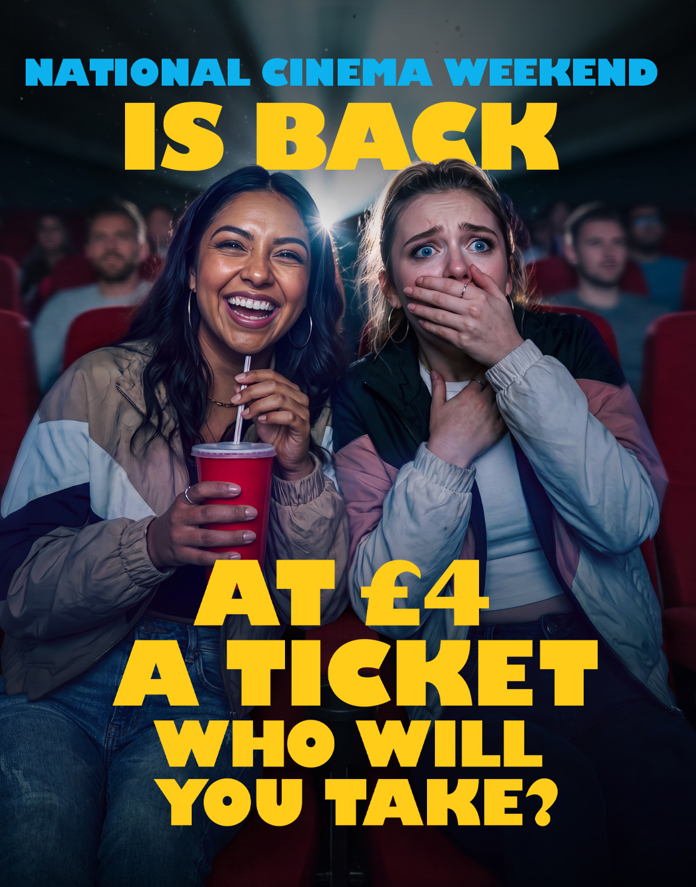 admacontwit's tweet photo. On September 5 & 6, let's celebrate cinema with £4 tickets at venues across the UK. Book tickets now 🎬🍿 #CinemaWeekender #uk #cinema #movies https://t.co/w4stKGRUmr