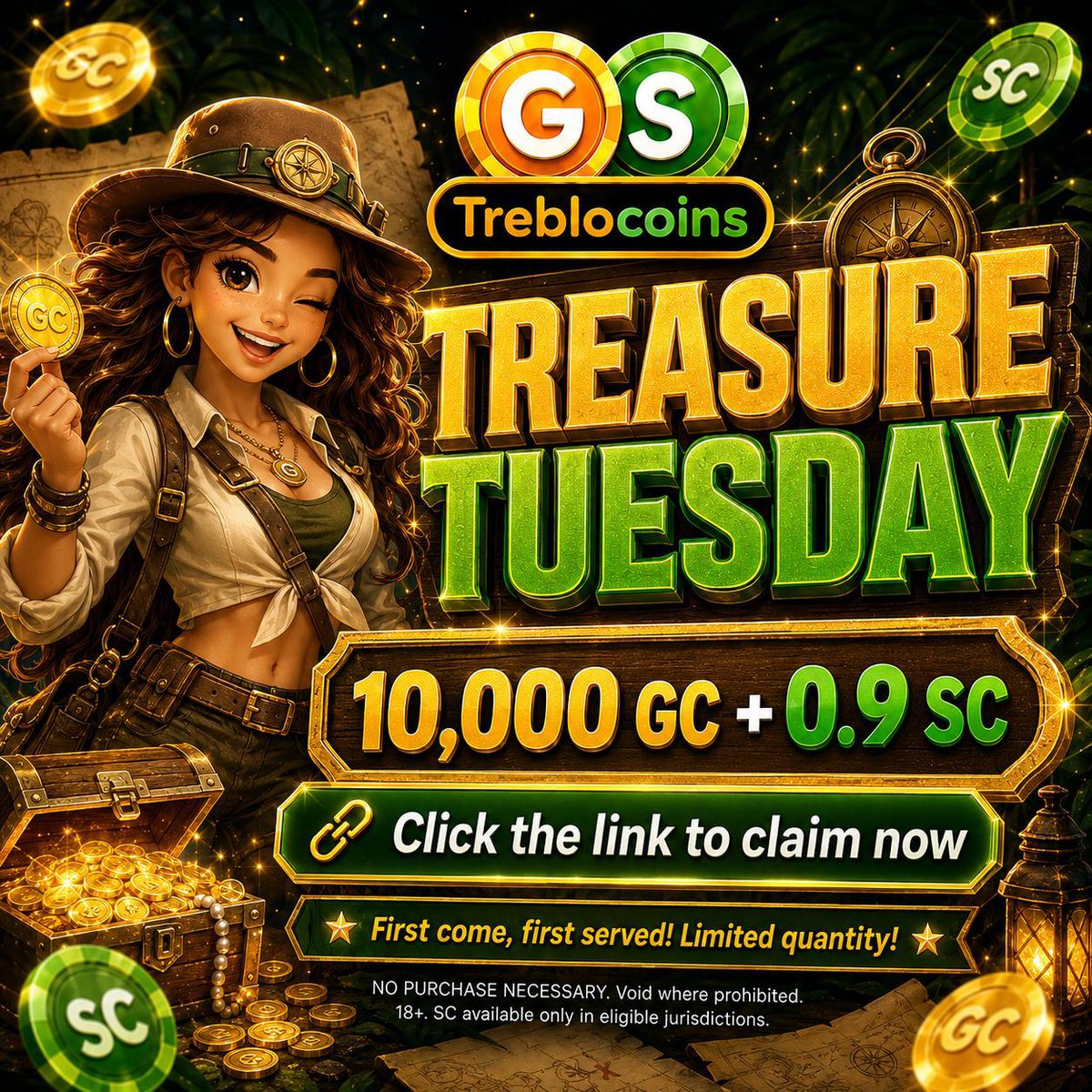 Treblocoins_'s tweet photo. 🗺️ TREASURE TUESDAY DROP!
Your treasure is waiting, claim 10,000 GC + 0.9 SC now!
👉 Claim here:
https://t.co/WTXwmTPRBF
💰 Limited quantity available. Don’t miss out! https://t.co/KjI1Xv3xzN