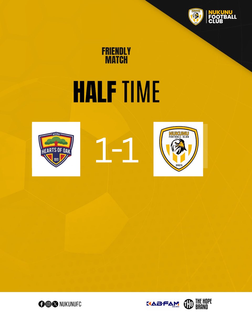 Nukunu_fc's tweet photo. HALF TIME!💛🖤

We hold the Phobians at the break!

A solid first half from the Eagles against the Ghanaian giants. All to play for in the second 45!

#FriendlyMatch #NukunuFC #TheEagles #AHOƆFƐ https://t.co/5B47ovRfYz