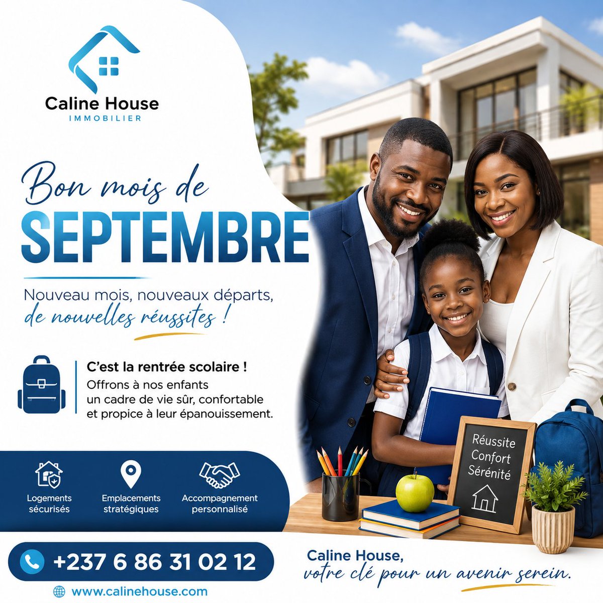 BuildTogether_I's tweet photo. 🎒🏡 𝗕𝗼𝗻 𝗺𝗼𝗶𝘀 𝗱𝗲 𝘀𝗲𝗽𝘁𝗲𝗺𝗯𝗿𝗲 𝗮𝘃𝗲𝗰 𝗖𝗔𝗟𝗜𝗡𝗘 𝗛𝗢𝗨𝗦𝗘 !
En cette période de rentrée scolaire, offrons à nos enfants un cadre de vie sûr, confortable et propice à leur réussite. ✨

📞 +237 6 86 31 02 12
🌐 https://t.co/VxQANO2GBB
#CalineHouse #BonMois https://t.co/BX0QGgvg4P