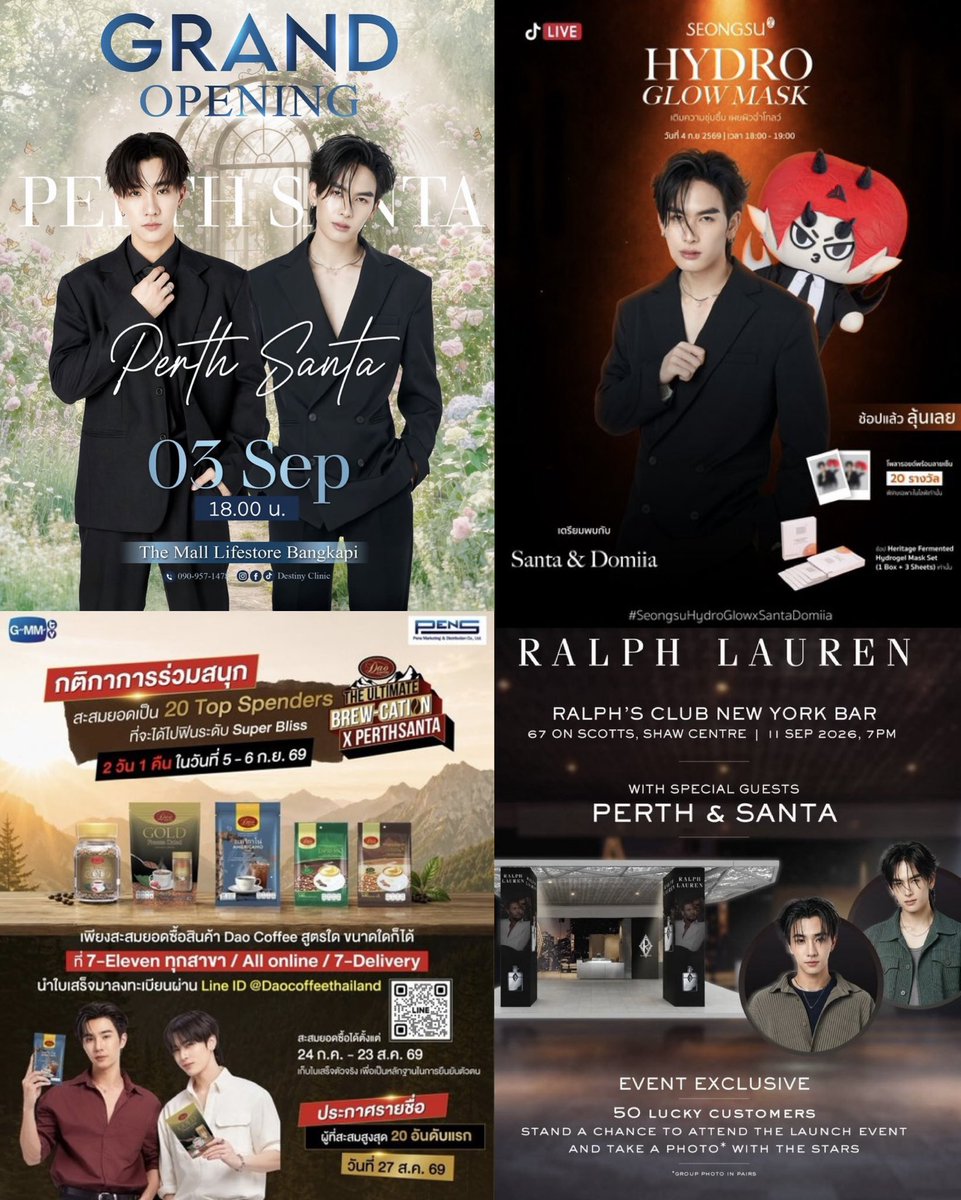 COREOPS's tweet photo. PerthSanta upcoming schedule update

03.09 - Destiny Clinic
04.09 - Seongsu (Santa & Domiia)
05.09 - Dao Coffee Trip Khao Yai
06.09 - Dao Coffee Trip Khao Yai
11.09 - Ralph Lauren Singapore
12.09 - Mint Awards
13.09 - Seoul Society Clinic (Santa)
17.09 - La Roche-Posay Malaysia (Perth)
19.09 - GMMTV FANDAY Osaka

17.10 - 1st Fanmeeting in Macau 
25.10 - The A Festival Paris (Jasper)

#PerthSanta #เพิร์ธแซนต้า
#PerthTanapon #Santapp