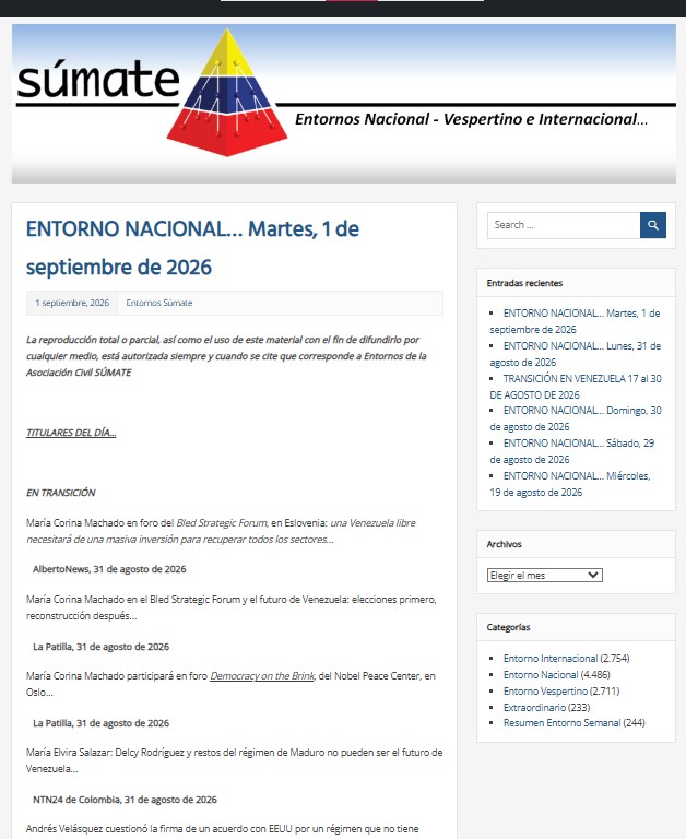 Sumate's tweet photo. Entorno Nacional #Martes01Septiembre
Te ofrecemos nuestro reporte matutino con lo acontecido en el ámbito político - electoral nacional, publicado por los principales portales Web de noticias del país y del exterior.
Haz click aquí: https://t.co/2QyWayoBO6 https://t.co/c6B91UcTGP