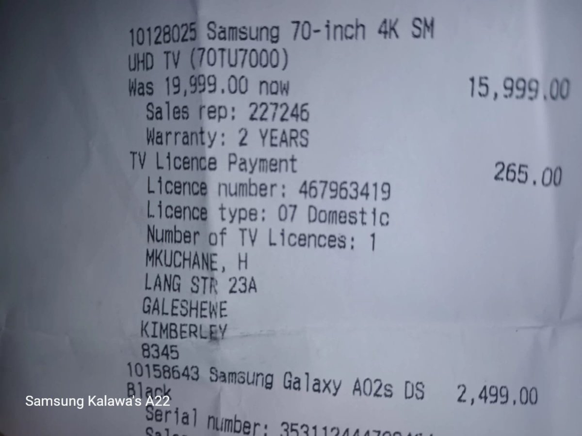 HenryMkuchane's tweet photo. Samsung you ripped me off.  TV that I bought R16000 has given up on me twice. Thus I not value for money. Thus is total rip off. 
@Samsung https://t.co/msf4chhRl3