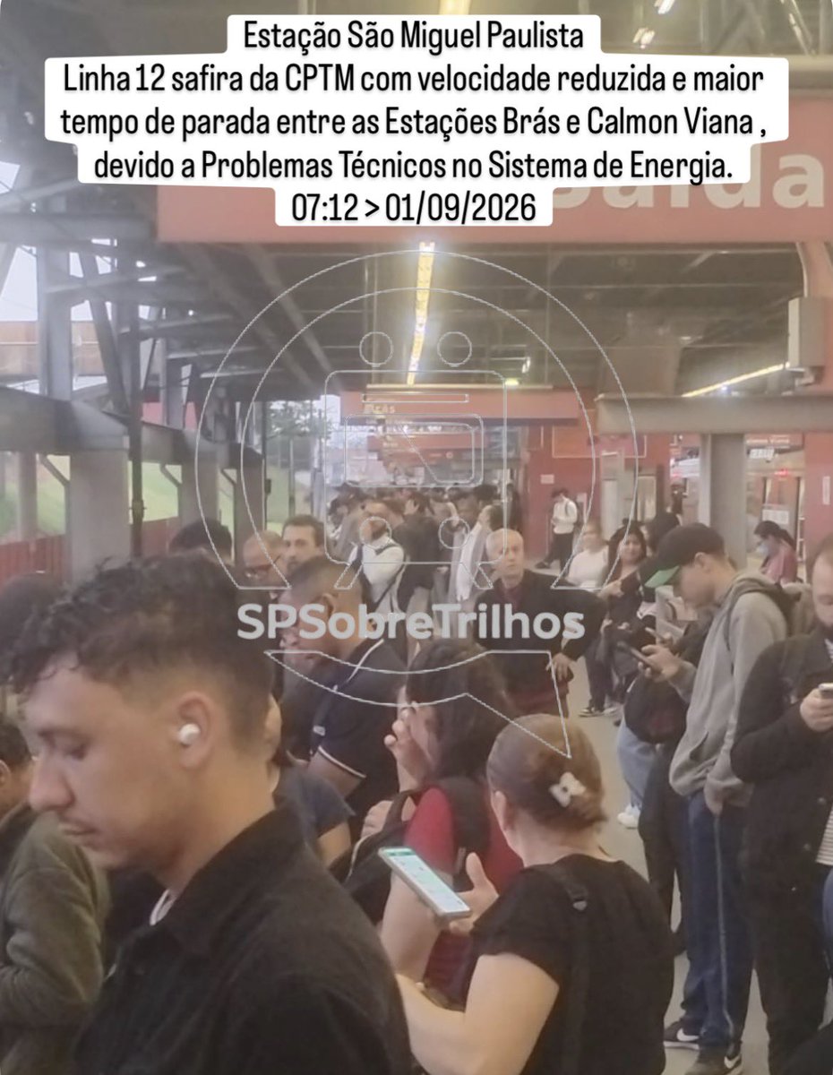 spsobretrilhos's tweet photo. Estação São Miguel Paulista
Linha 12 safira da CPTM com velocidade reduzida e maior tempo de parada entre as Estações Brás e Calmon Viana , devido a Problemas Técnicos no Sistema de Energia.
07:12 > 01/09/2026 https://t.co/6zR0ybpndj