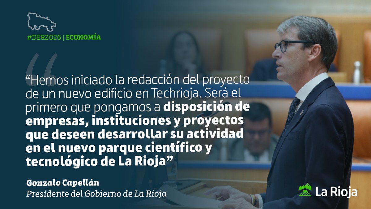 lariojaorg's tweet photo. 🏛️ DER2026 | @CapellanGonzalo: "Iniciamos la redacción del proyecto de un nuevo edificio en Techrioja. Será el primero que pongamos a disposición de empresas, instituciones y proyectos que deseen desarrollar su actividad en el nuevo parque científico y tecnológico”.

#DER2026 https://t.co/183YXZmVDc