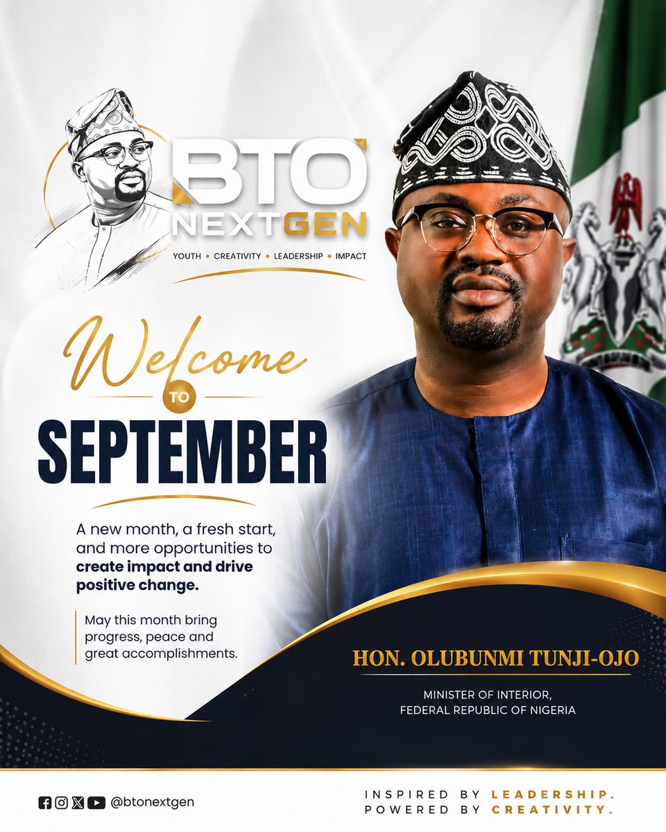 BTONEXTGEN's tweet photo. Welcome to September! 🇳🇬✨

May this new month bring renewed hope, greater opportunities, peace, and progress to us all.

Happy New Month from BTO NEXTGEN. 💫 https://t.co/TwBgJY0Ozj