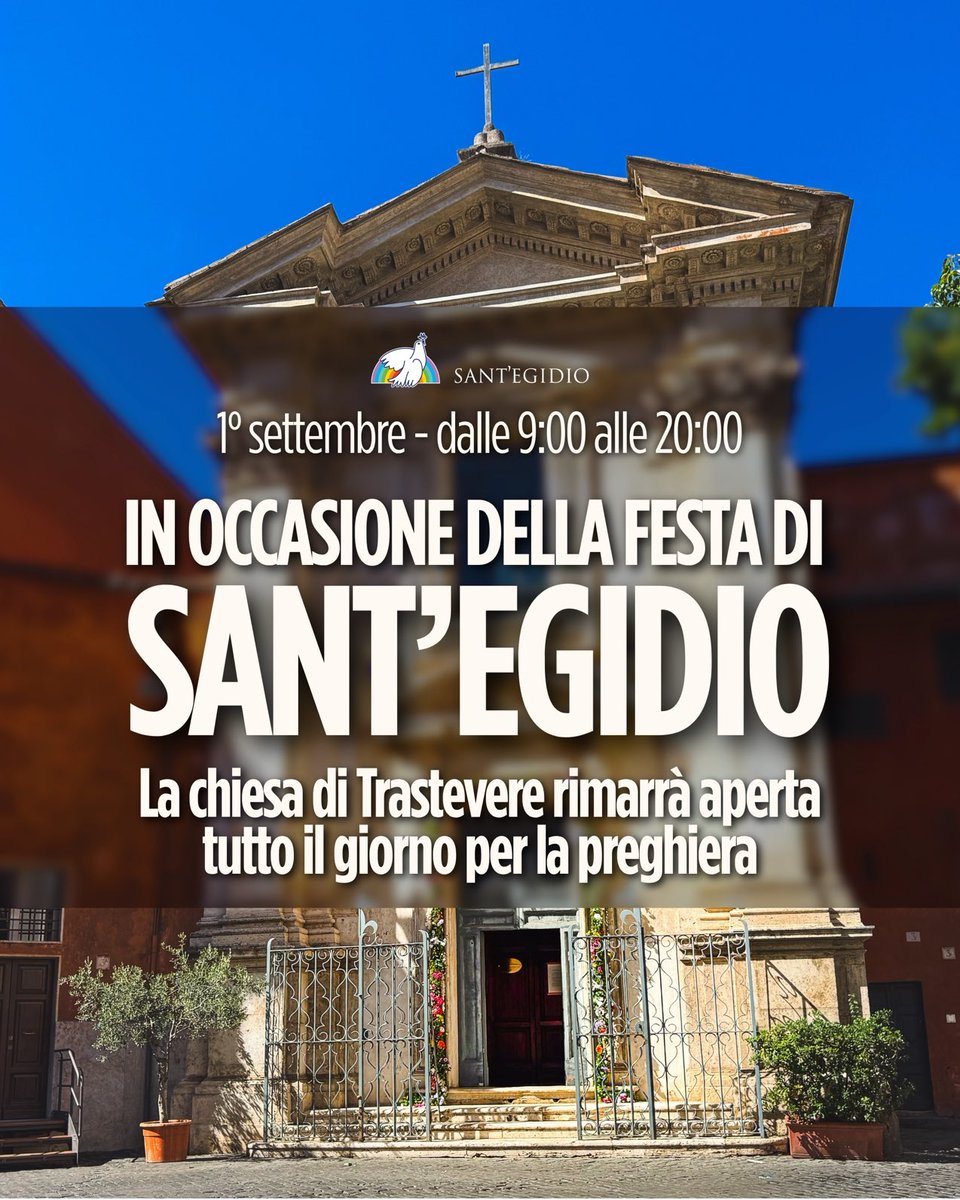 santegidionews's tweet photo. Oggi #1settembre, in occasione della festa di Sant’Egidio la chiesa in Trastevere dedicata al santo resterà aperta tutto il giorno per accogliere chi voglia raccogliersi in preghiera https://t.co/rKFoJWqaSy