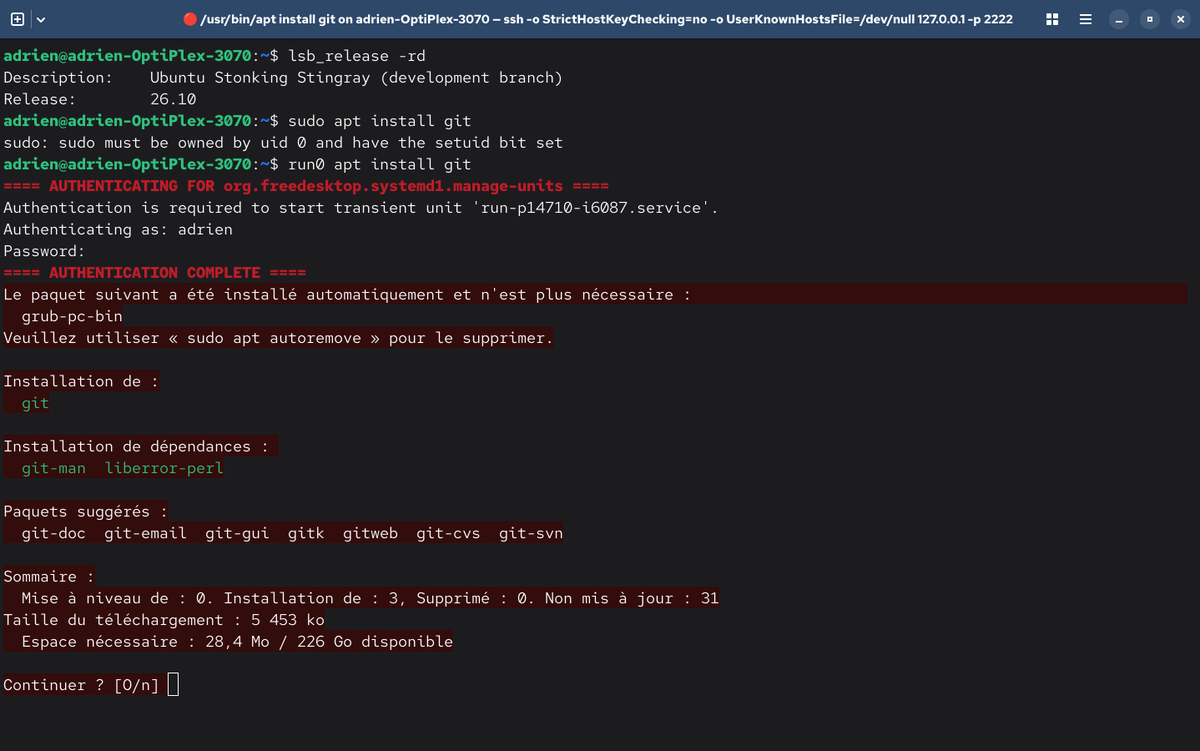 _adriend_'s tweet photo. Qu'est-ce qu'Ubuntu a encore branlΓ© avec sudo dans sa prochaine version ?
Il n'a plus l'air de fonctionner ...
#ubuntu #sudo #rust https://t.co/7X0B53p8zu
