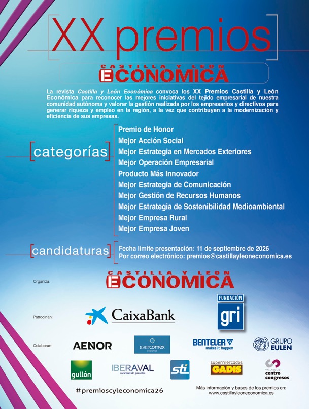 acagigasperez's tweet photo. Convocados los #premioscyleconomica26 para distinguir a las mejores #empresas https://t.co/nsGjVOWl7q @caixabank @CuarteroGerardo #FundaciónGRI @GRIrecolocacion @AENOR @asercomexLCI #Benteler #GrupoEulen @Gullon_esp @IBERAVAL @gadis @feriavalladolid #STI https://t.co/cCe7FSXxpj