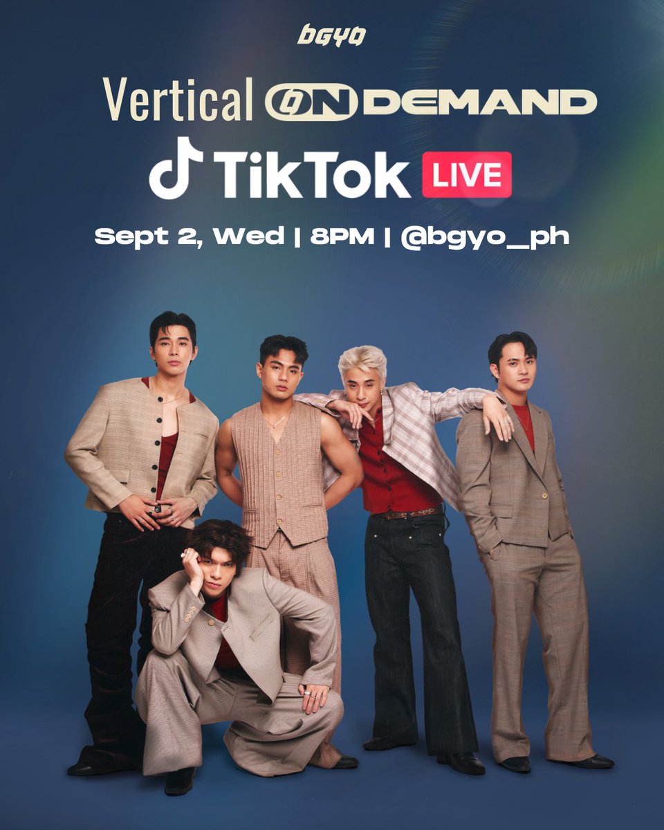 bgyo_ph's tweet photo. Let’s break it down! Catch us live tomorrow as we watch all episodes of BGYO: Vertical On Demand including the finale episode, ‘Trono’, together with Director Theodore Boborol! 🥳

We’ll be live 8PM, Sept 2 on our official Tiktok Channel (@bgyo_ph). In the meantime, keep watching the latest episodes of BGYO: Vertical On Demand on our Official YouTube Channel now!
🔗 https://t.co/OIrSSHhffV 

#BGYO #BGYO_VerticalOnDemand