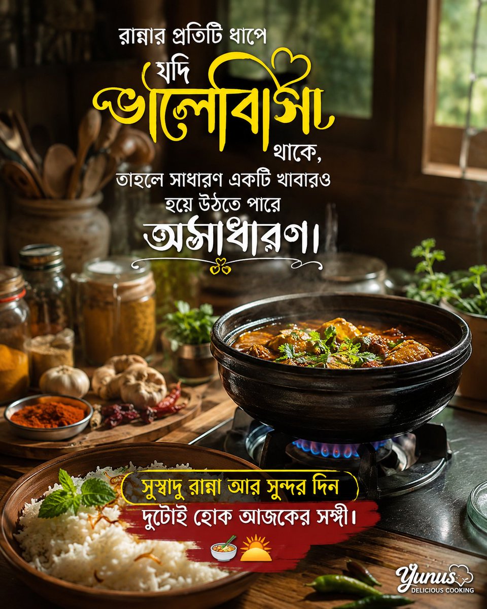 Yunusksa2022's tweet photo. রান্নার প্রতিটি ধাপে যদি ভালোবাসা থাকে, তাহলে সাধারণ একটি খাবারও হয়ে উঠতে পারে অসাধারণ।
সুস্বাদু রান্না আর সুন্দর দিন—দুটোই হোক আজকের সঙ্গী। 🍲🌅
#শুভসকাল #YunusDeliciousCooking #CookingWithLove #BanglaRecipe #CookingTips #FoodLovers https://t.co/ZCf5FMeUf4