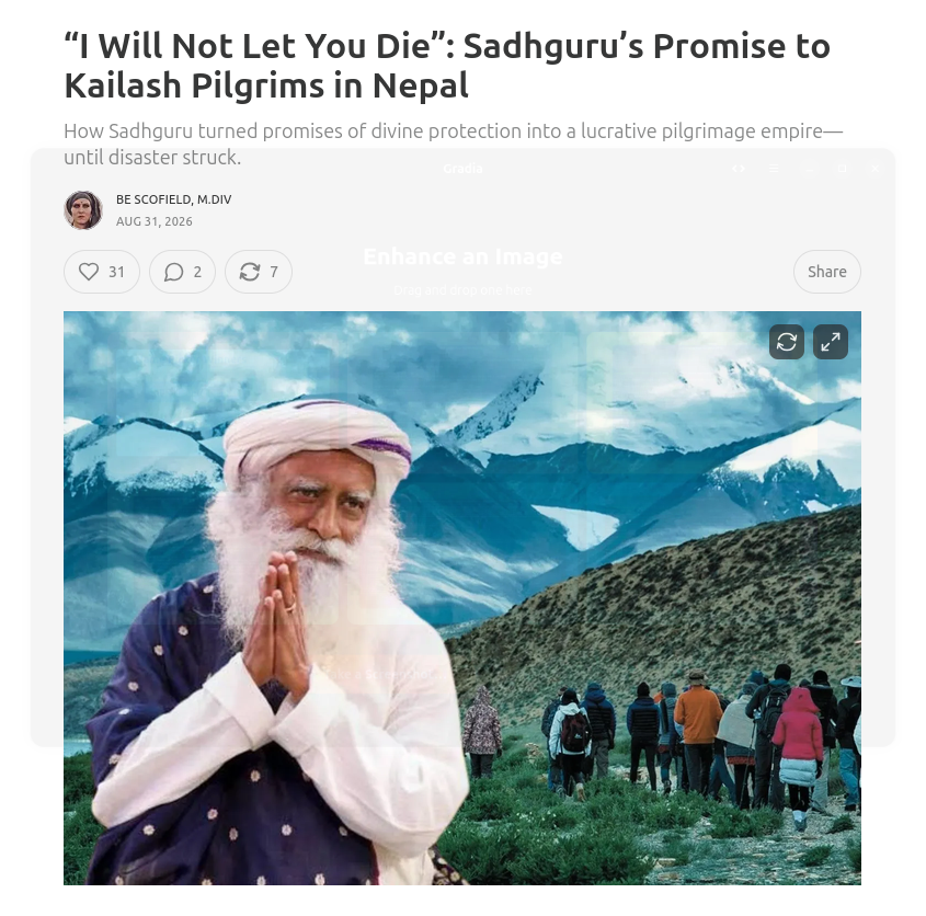 bigfundu's tweet photo. The line everyone is passing around as having said by Sadhguru is "I will not let you die." 

Four words, ripped clean out of the paragraph they live in, and held up as proof that a man sold pilgrims a guarantee against death, and therefore owns their deaths when a glacier came down.

So read the paragraph. It's public - Isha has published it. The link is below.

https://t.co/z0xYiuo5xy

It's from a talk at the foot of Kailash in 2017. The entire address is about one thing: surrender. 

He tells the pilgrims this is not a tour or a trek, and that a pilgrim doesn't go to conquer the mountain. He goes to wear himself down, to become less than he imagines himself to be. 

And in the very same breath as "I will not let you die," he tells them to enter Kailash as though they came to die into it, to lose the self completely, to hold nothing back.

You cannot honestly read one half of that sentence as a literal promise about the body while ignoring that its other half begs you toward a death of the ego. The two only make sense together, and together they say something every mystical tradition has said for millennia: do not be afraid of dissolving here and so let go entirely.

That is not an insurance clause. It is the oldest instruction a spiritual teacher gives. 

"You are safe, so surrender" is the language of a guru speaking to a disciple's fear. It is not the language of a brochure warranting your safe return, and judging it by that standard is a crooked rewrite and not a reading.

Just step back and look at what Sadhguru is being blamed for. A section of glacier broke off a Himalayan peak and hit the valley with enough force to register as an earthquake. Witnesses thought it was a bomb. More than nine hundred people are dead, of every faith and none. No sentence spoken in 2017 turns that back. 

Taking a teaching about surrendering the ego, recasting it as the cause of false hope, and then presenting the bill to one man in the middle of a natural catastrophe is not honesty about the dead. It is using them to settle a score.

Read the whole passage. Then decide who did the twisting.